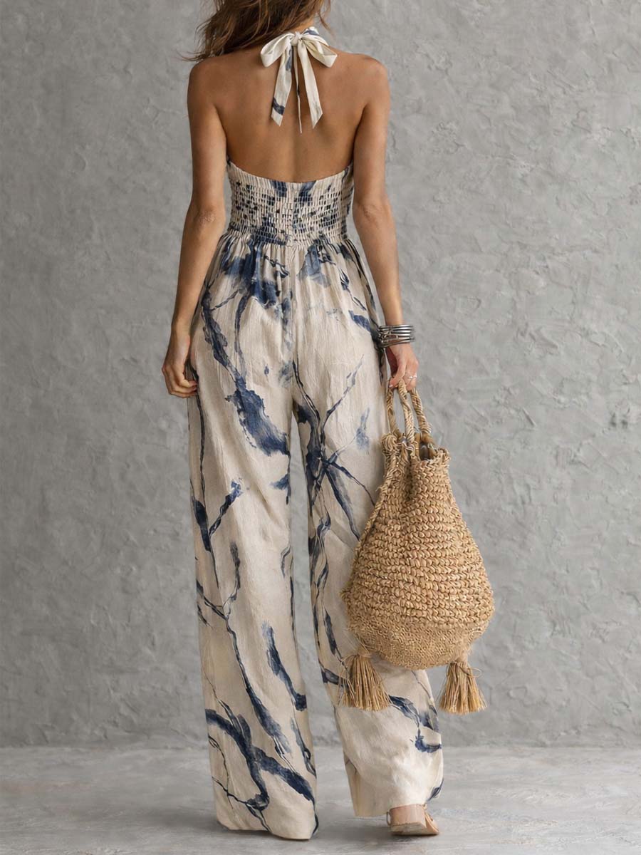 Tuta Ampia con Stampa A Inchiostro e Scollo Halter con Tasche