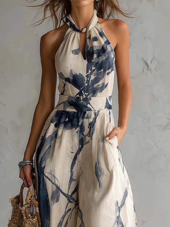 Tuta Ampia con Stampa A Inchiostro e Scollo Halter con Tasche