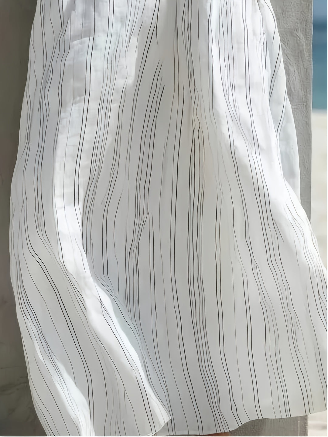 Abito Maxi in Lino a Righe da Donna - Senza Maniche con Scollo Quadrato - Abito a Linea con Tasche | Collo/Camelien Adatto per Vacanze al Mare, Abbigliamento da Resort | Abito Estivo Lungo e Fluttuante per Viaggi, Outfit Giornalieri | Abito Lavabile in La