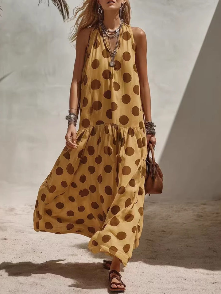 Abito Maxi a Pois con Scollo Halter per Donna, Senza Maniche, Stile Boho da Spiaggia