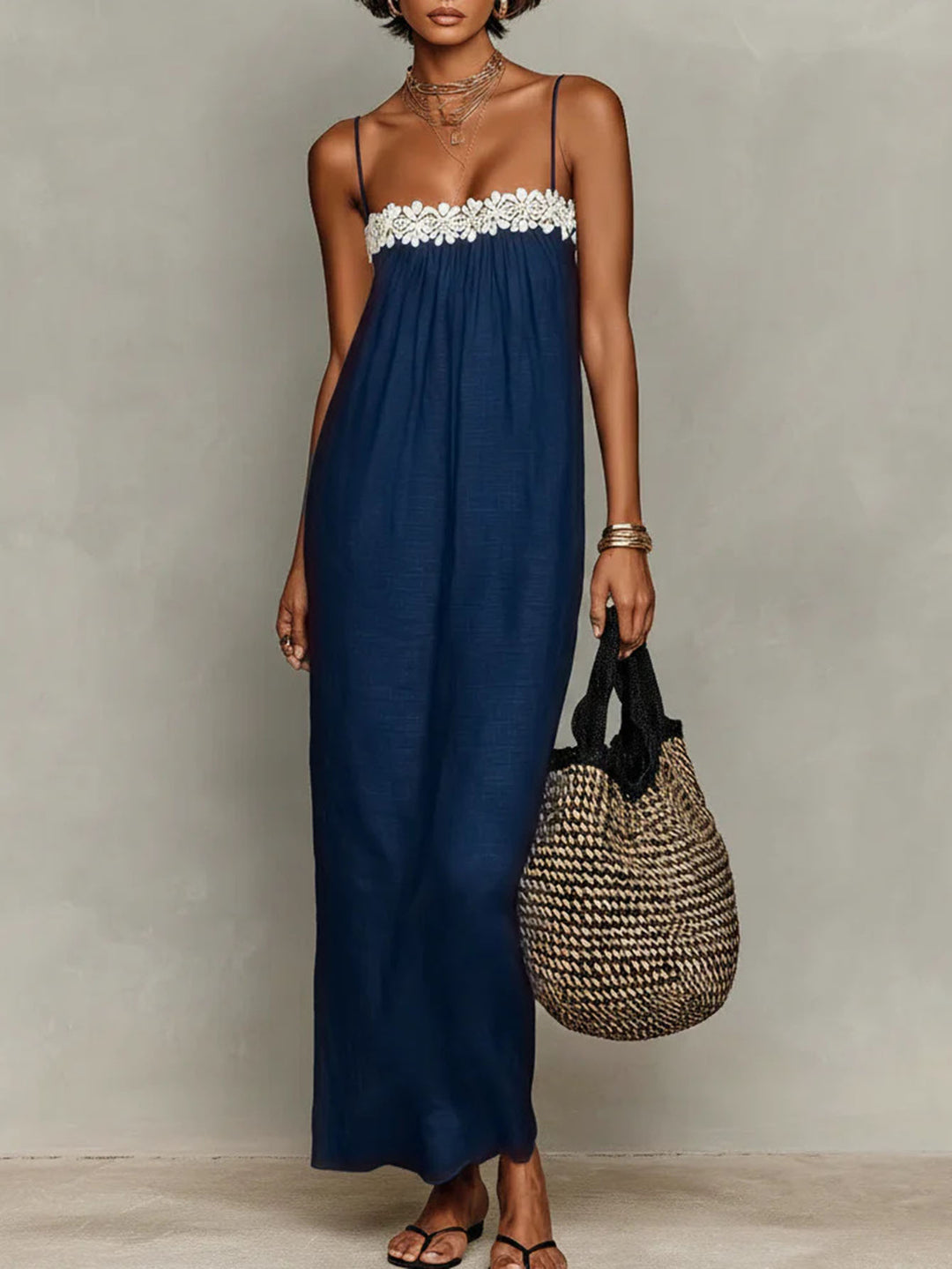 Abito Cami Estivo Casual da Donna con Pizzo a Rete