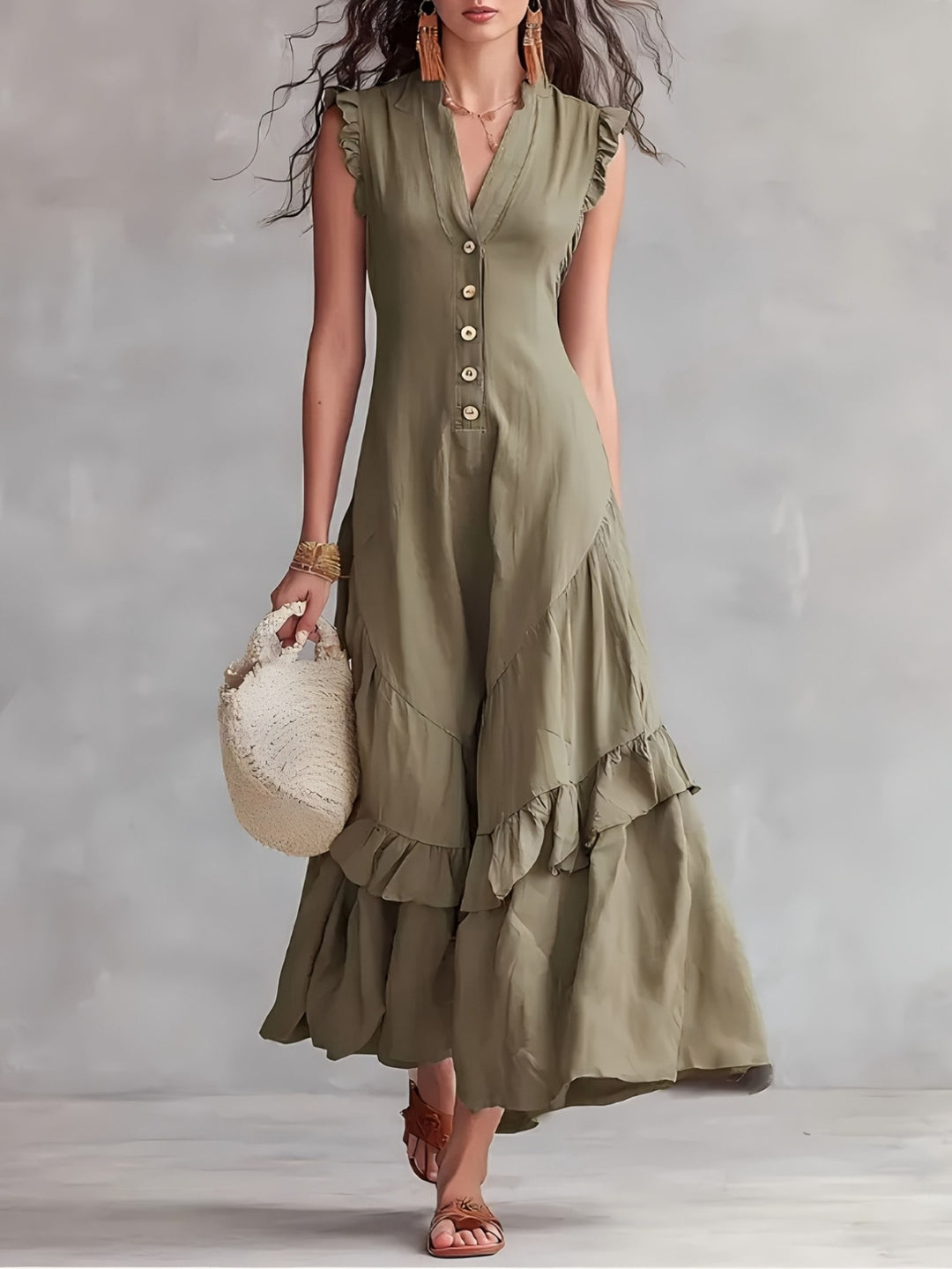 Elegante Abito Maxi Senza Maniche con Scollo a V e Orlo a Righe - Tessuto Bianco Lavabile Adatto per Pendolarismo e Abbigliamento Semi-Formale, Abito Monocromatico Lavabile in Lavatrice per Primavera Estate Autunno