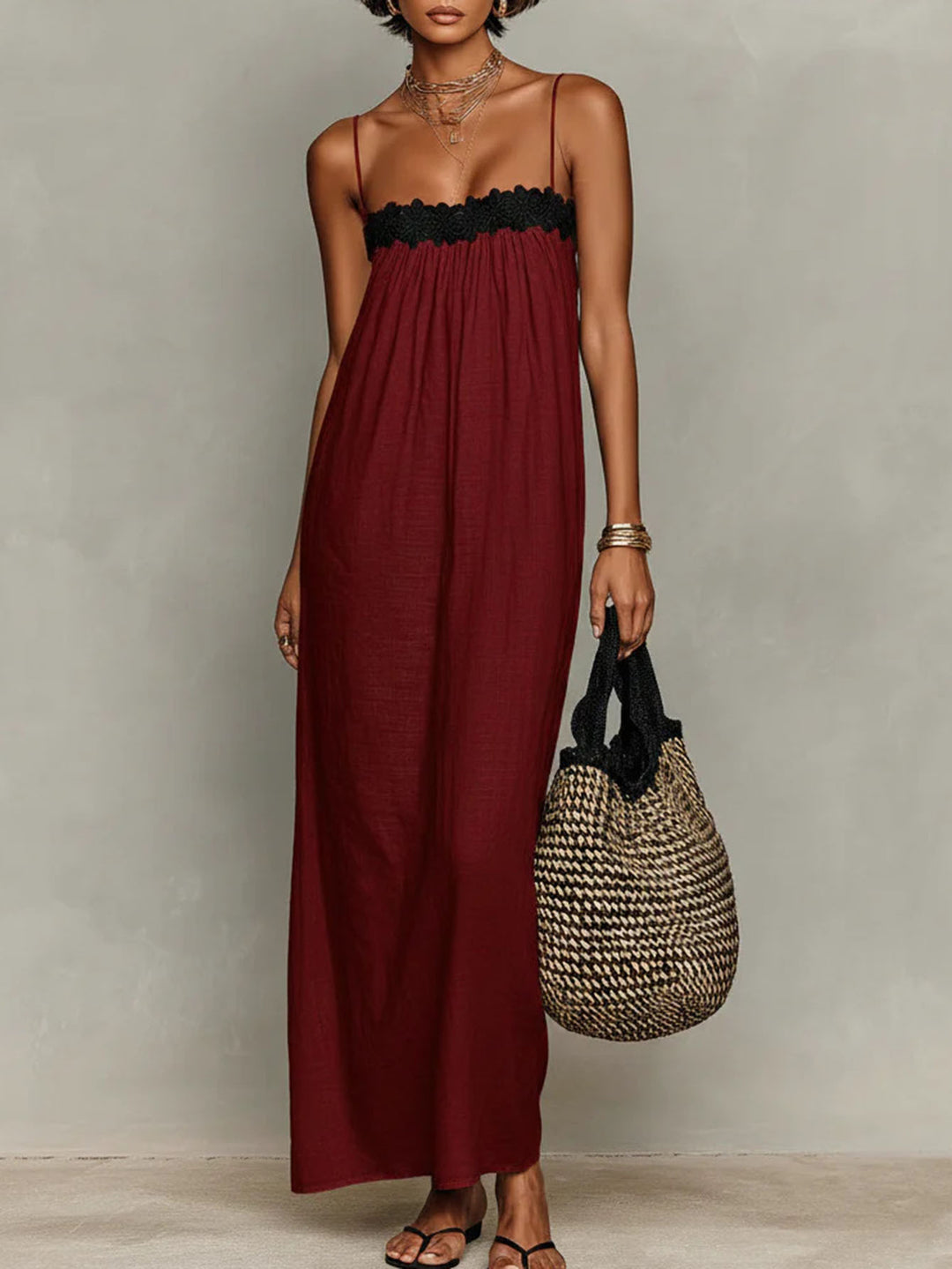 Abito Cami Estivo Casual da Donna con Pizzo a Rete