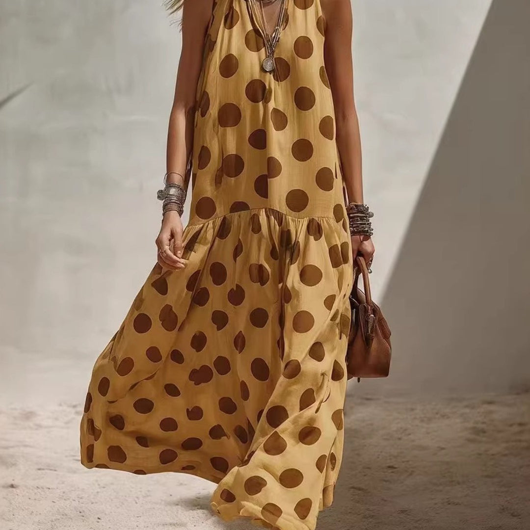Abito Maxi a Pois con Scollo Halter per Donna, Senza Maniche, Stile Boho da Spiaggia