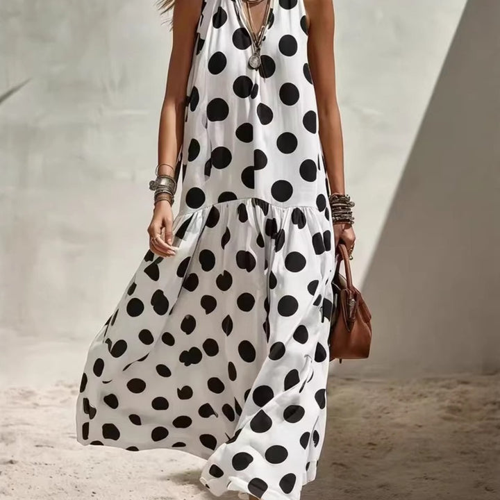 Abito Maxi a Pois con Scollo Halter per Donna, Senza Maniche, Stile Boho da Spiaggia