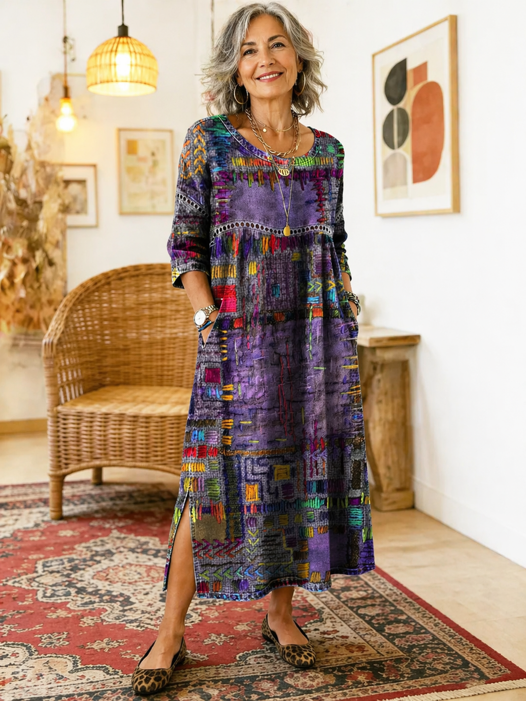 Abito Stampato Manuela con Patchwork Etnico