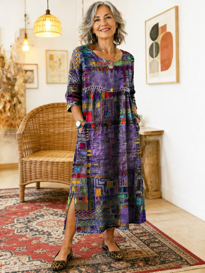 Abito Stampato Manuela con Patchwork Etnico