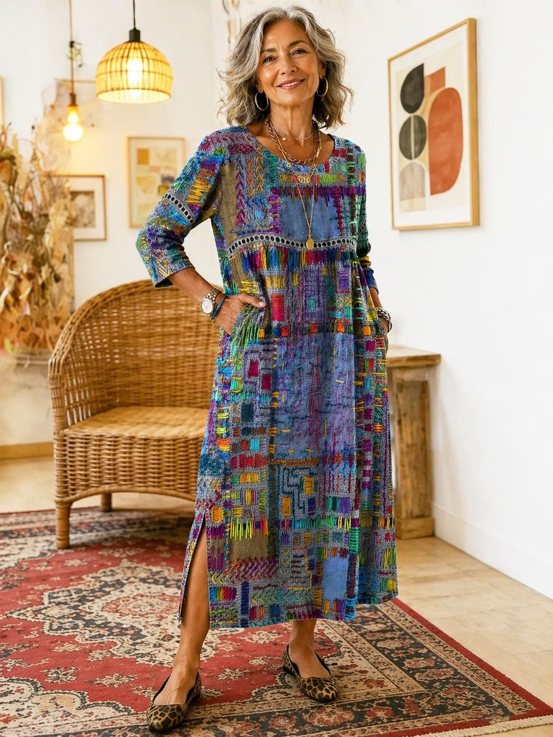 Abito Stampato Manuela con Patchwork Etnico