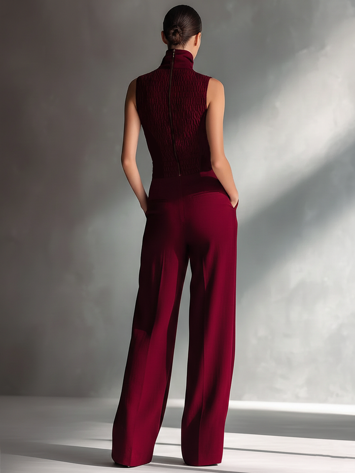 Colette - Tutina senza maniche in misto cotone-lino bordeaux