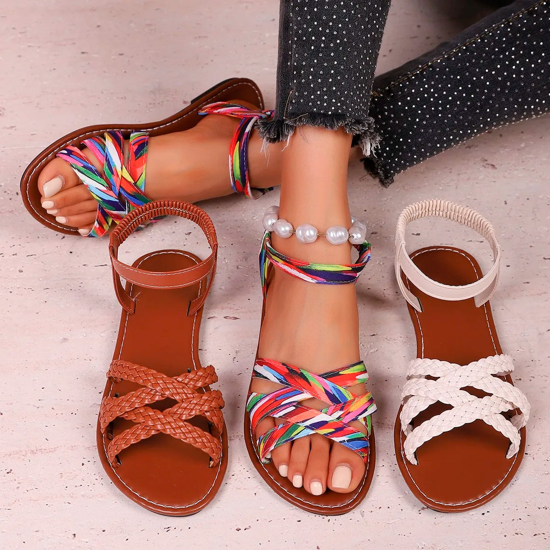 Scarpe da Donna 2025 Estate Nuove Sandali Piani da Donna Fondo Sandali Romani con Suole in Gomma Antiscivolo Sandali Giornalieri per Donne