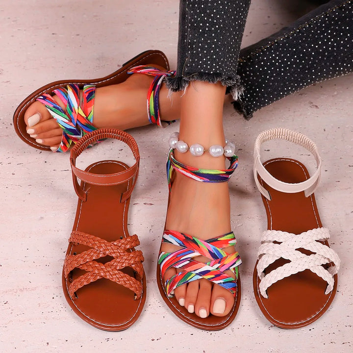 Scarpe da Donna 2025 Estate Nuove Sandali Piani da Donna Fondo Sandali Romani con Suole in Gomma Antiscivolo Sandali Giornalieri per Donne