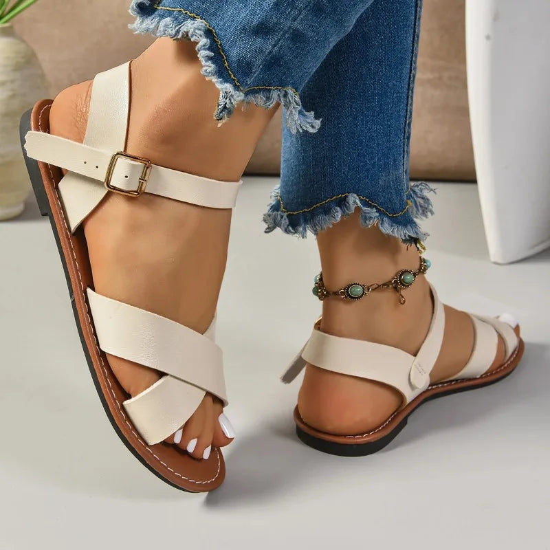 2026 New  Leather Roman Sandals Women Summer New Soft Sole Women's Casual Flat Sandal Brown Color Comfortable Shoes for Women