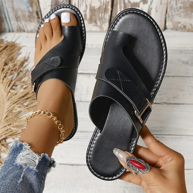 Sandali da Donna Casual Estivi per Spiaggia, Nuove Ciabatte Piane, Sandali Flip Flop con Clip per Dita, Sandali Romani con Fibbia, Pantofole per Donne