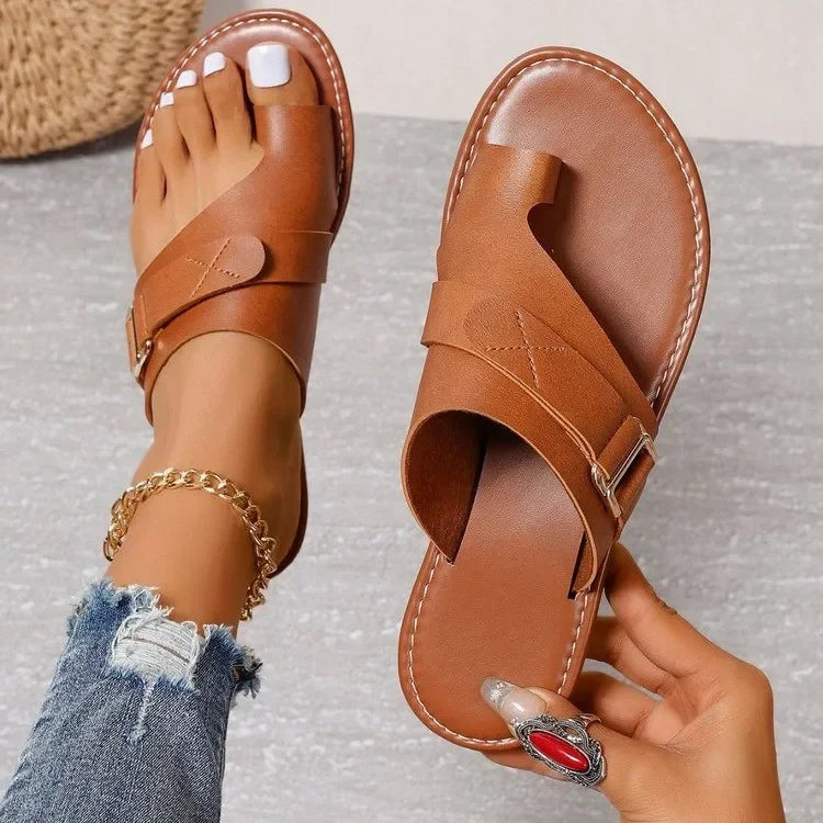 Sandali da Donna Casual Estivi per Spiaggia, Nuove Ciabatte Piane, Sandali Flip Flop con Clip per Dita, Sandali Romani con Fibbia, Pantofole per Donne