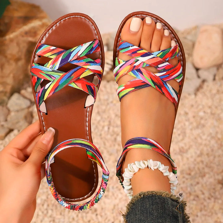 Scarpe da Donna 2025 Estate Nuove Sandali Piani da Donna Fondo Sandali Romani con Suole in Gomma Antiscivolo Sandali Giornalieri per Donne
