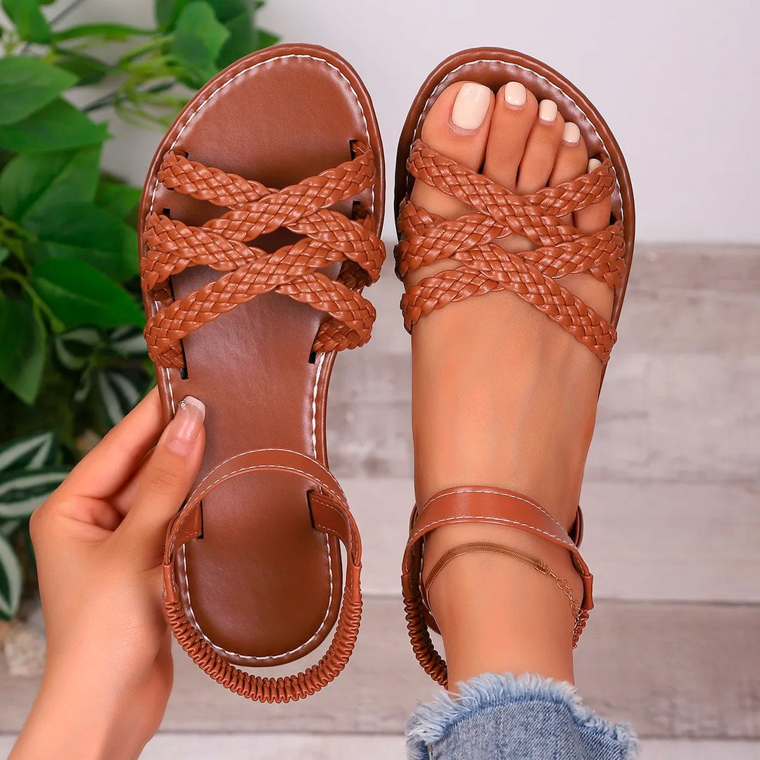 Scarpe da Donna 2025 Estate Nuove Sandali Piani da Donna Fondo Sandali Romani con Suole in Gomma Antiscivolo Sandali Giornalieri per Donne
