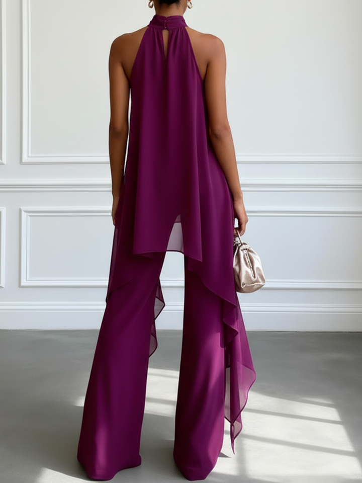 Top Elegante Viola Senza Maniche con Pantaloni Set Due Pezzi