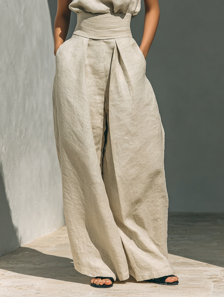 Set Top Senzamaniche e Pantaloni a Gamba Larga Sienna