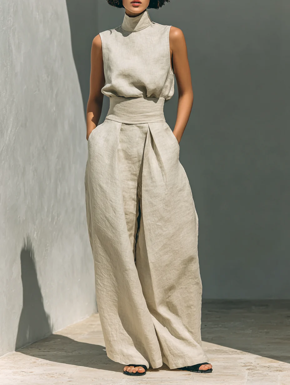 Set Top Senzamaniche e Pantaloni a Gamba Larga Sienna