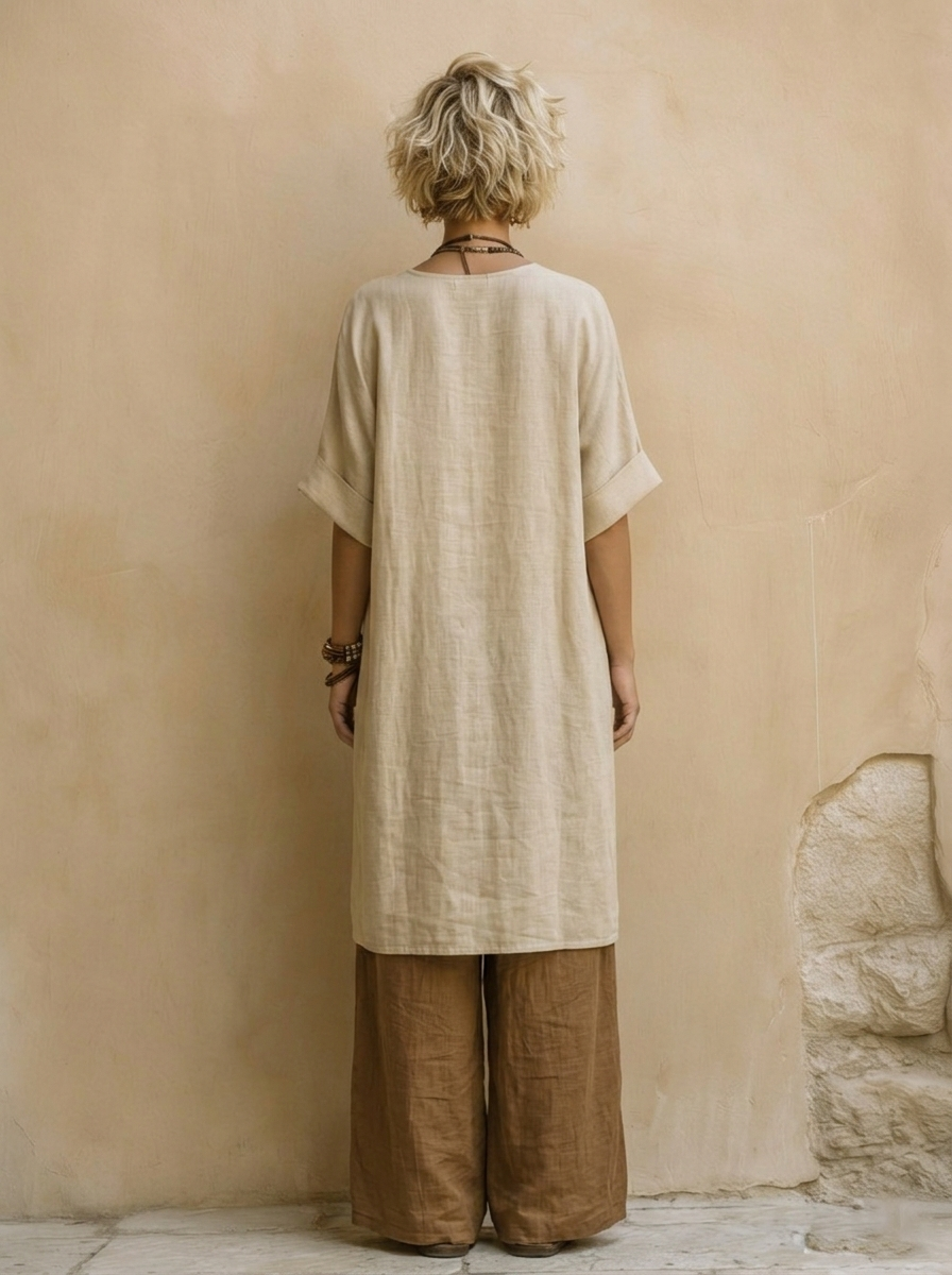 Set di Tre Pezzi con Motivo Tribale Bohemien Nomade Grigio Scuro e Marrone