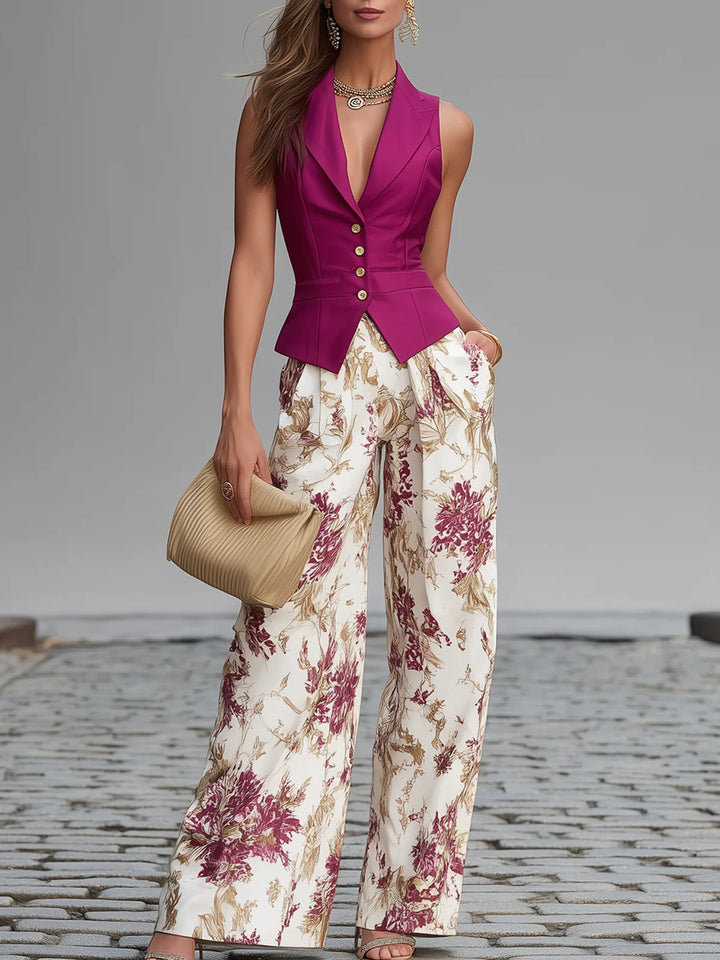 Set di Pantaloni con Stampa Floreale Lila