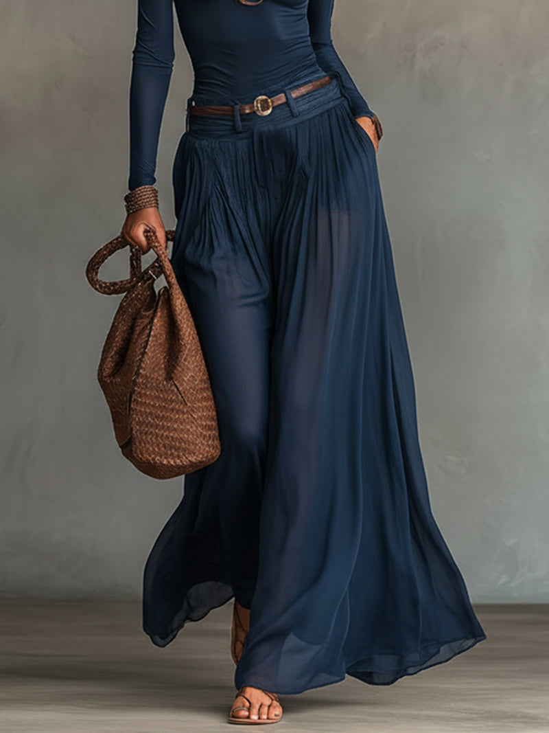 Top asimmetrico blu navy con spallina e gonna in tulle trasparente due pezzi (con cintura)