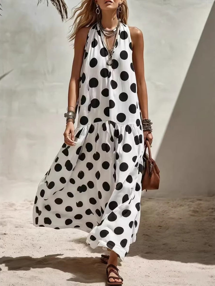Abito Maxi a Pois con Scollo Halter per Donna, Senza Maniche, Stile Boho da Spiaggia