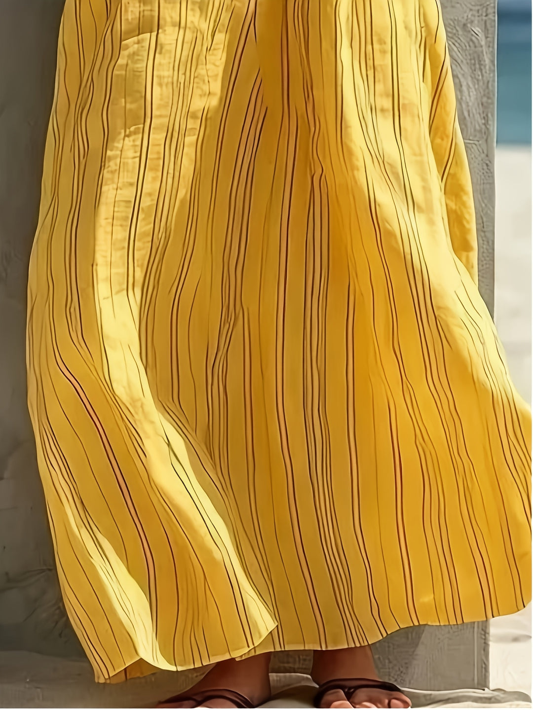 Abito Maxi in Lino a Righe da Donna - Senza Maniche con Scollo Quadrato - Abito a Linea con Tasche | Collo/Camelien Adatto per Vacanze al Mare, Abbigliamento da Resort | Abito Estivo Lungo e Fluttuante per Viaggi, Outfit Giornalieri | Abito Lavabile in La